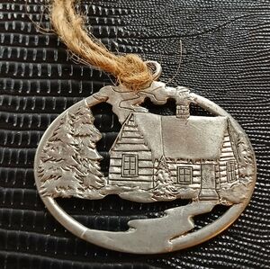 Vintage Seagull Pewter Canada House And Pine Tree Wreath  Ornament